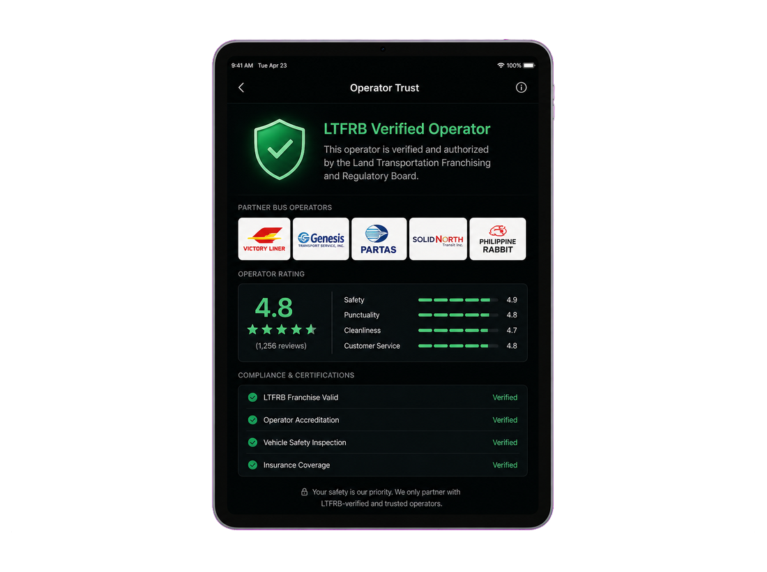 Verified operator badge and partner carrier profiles on iBiyahe.com